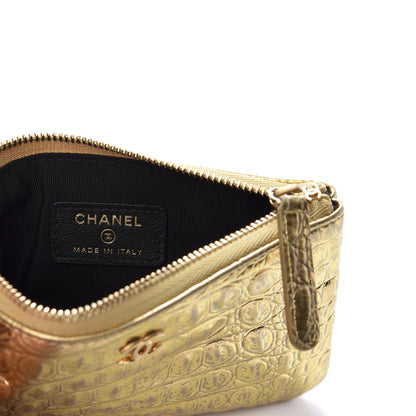 Chanel Metallic Calfskin Crocodile Embossed Cocodile Cosmetic Case Gold 6 of 8