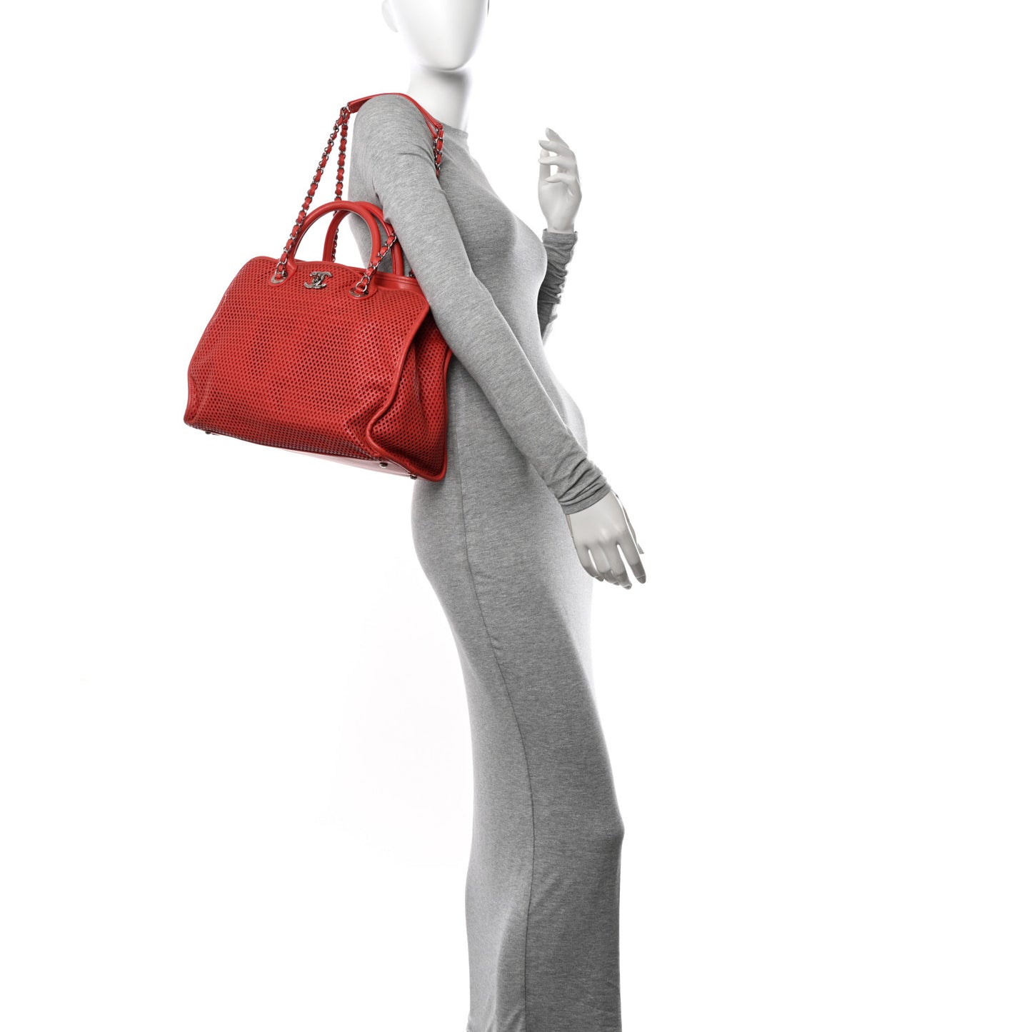Calfskin Perforated Up In The Air Tote Red
