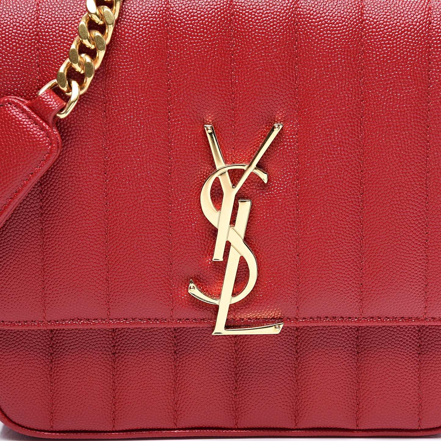 Grain De Poudre Matelasse Monogram Medium Vicky Chain Bag Red