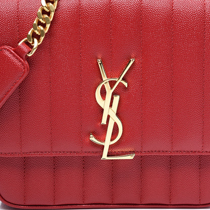 Saint Laurent Grain De Poudre Matelasse Monogram Medium Vicky Chain Bag Red 10 of 10