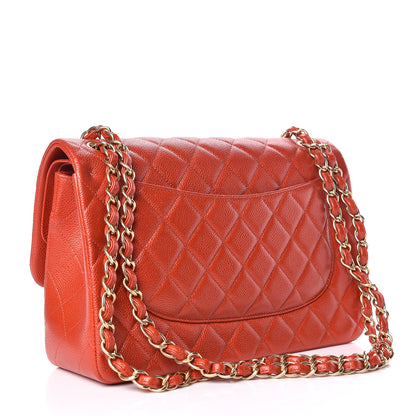 Chanel Pearly Caviar Quilted Jumbo Double Flap Orange 3 of 12