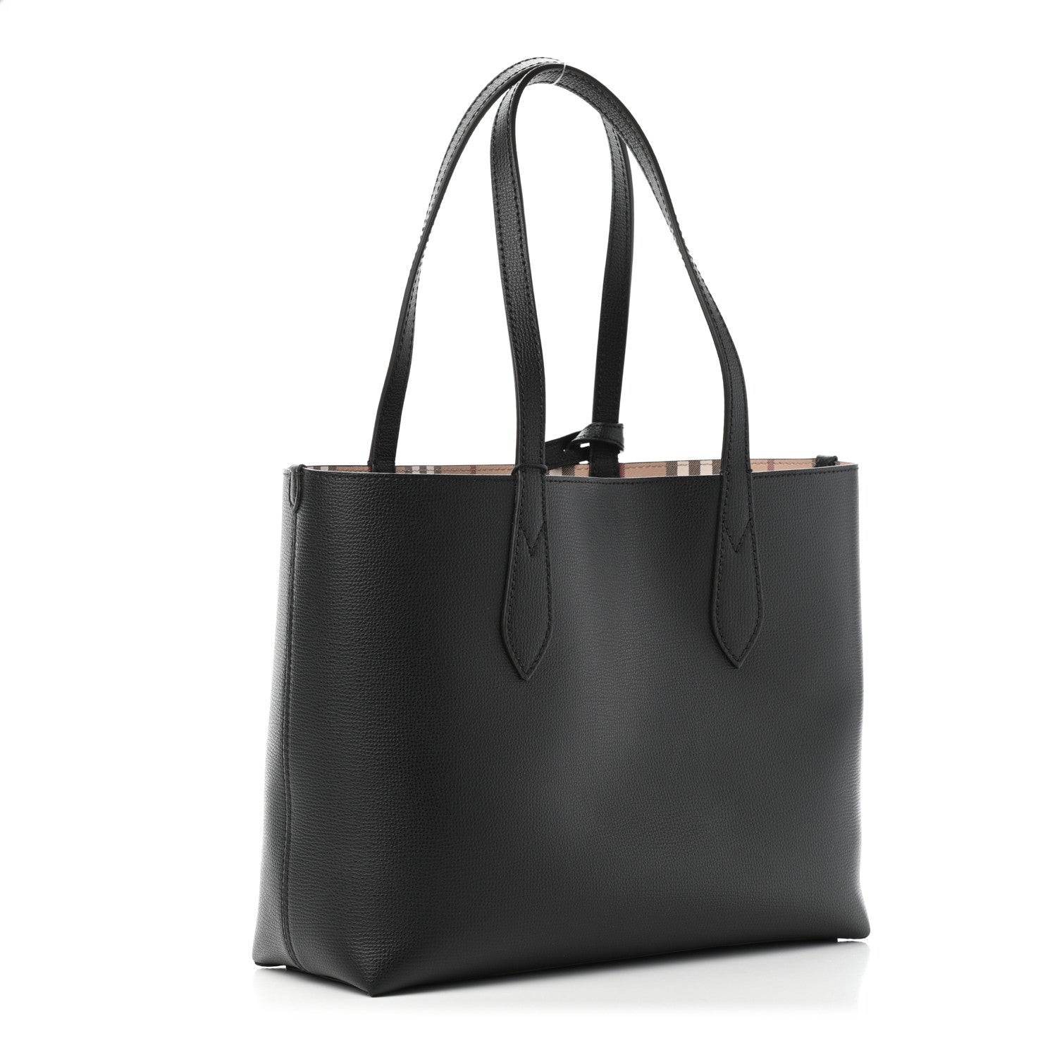 Burberry Grainy Calfskin Haymarket Check Medium Reversible Tote Black 2 of 6