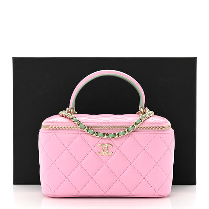 Chanel Lambskin Quilted Small Top Handle Vanity Case With Chain Lilac Light Green 12 of 12
