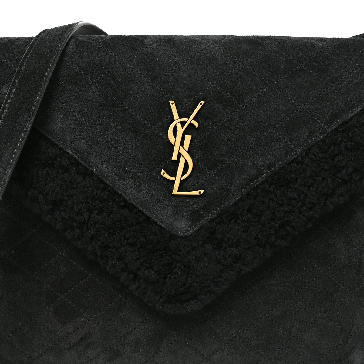 Saint Laurent Nubuck Shearling Quilted Medium Gaby Satchel Black 8 of 10