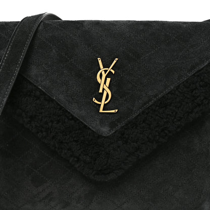 Saint Laurent Nubuck Shearling Quilted Medium Gaby Satchel Black 8 of 10