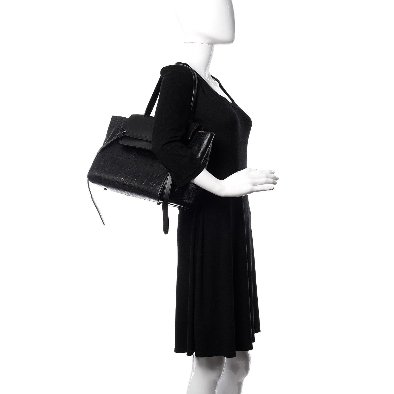 Celine Calfskin Crocodile Embossed Small Belt Bag Black 2 of 15