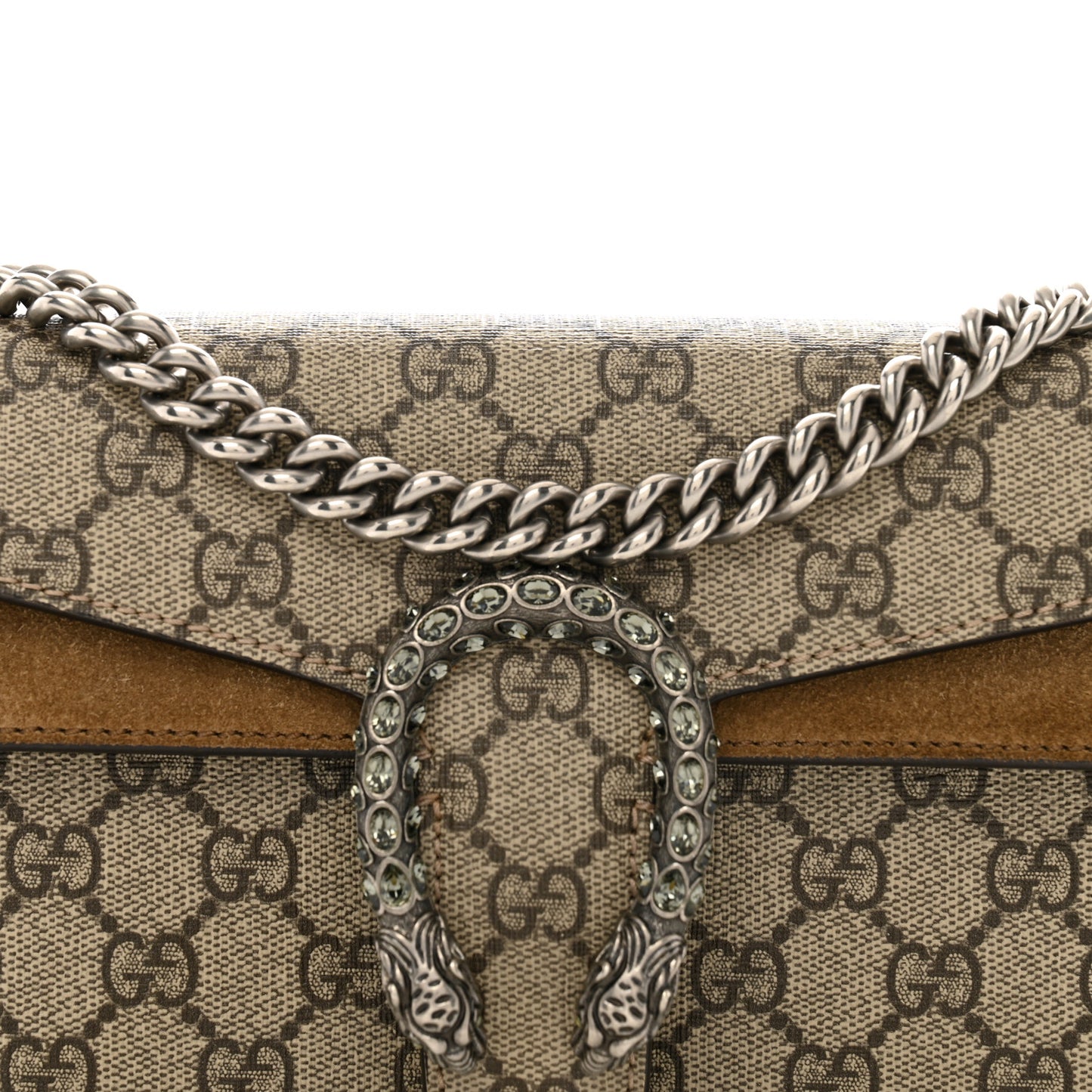 GG Supreme Monogram Suede Crystal Small Dionysus Shoulder Bag Beige Ebony Taupe