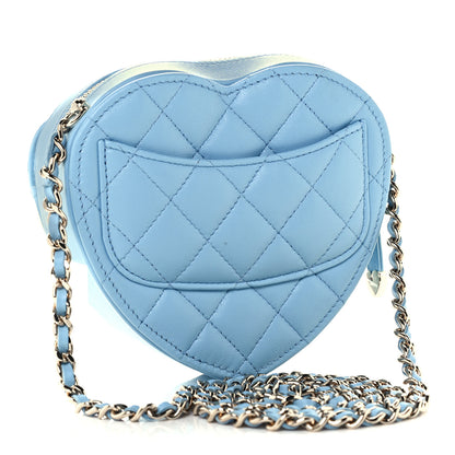 Chanel Lambskin Quilted CC In Love Heart Clutch With Chain Light Blue 3 of 11