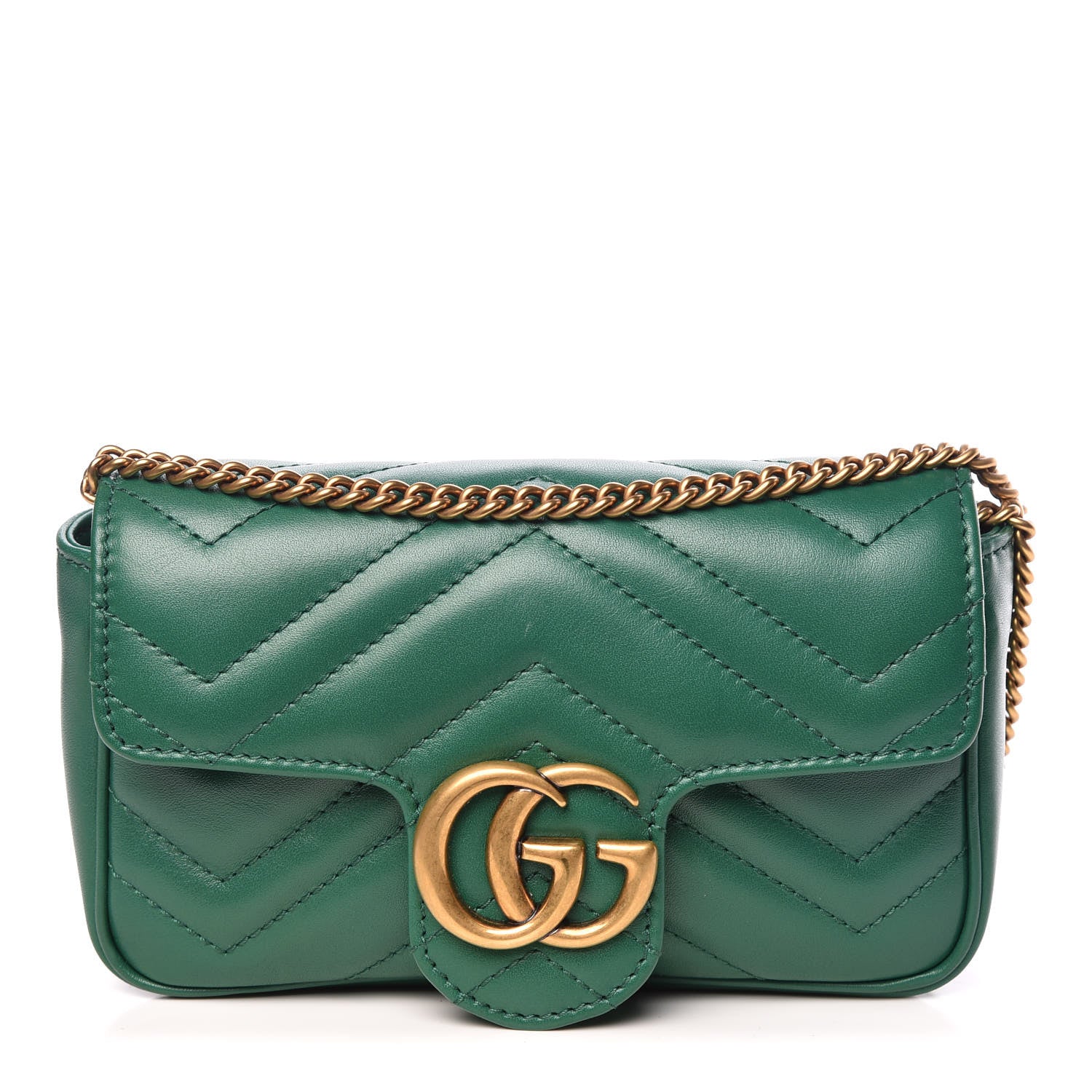 Gucci Calfskin Matelasse Super Mini GG Marmont Shoulder Bag Emerald Green 1 of 11