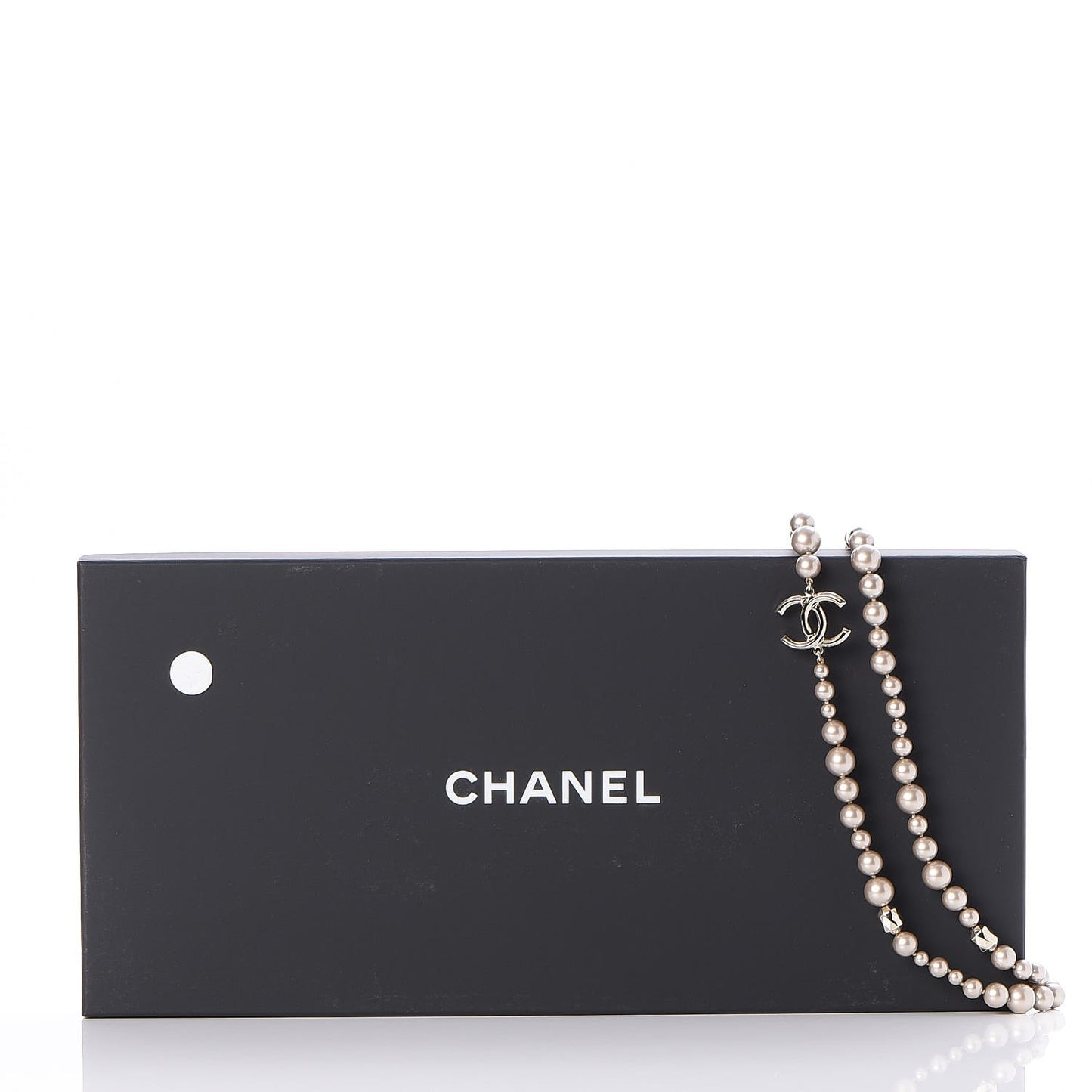 Resin Pearl CC Long Necklace in Golden Pearly Beige