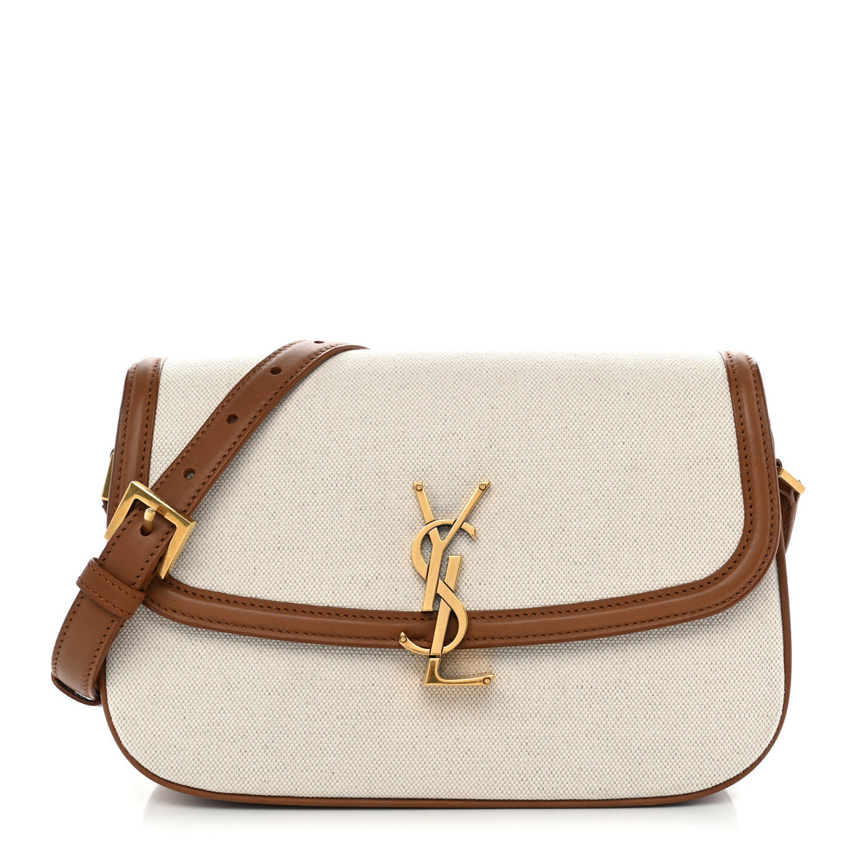 Saint Laurent Linen Calfskin Monogram Small Solferino Satchel Greggio Brick 1 of 10