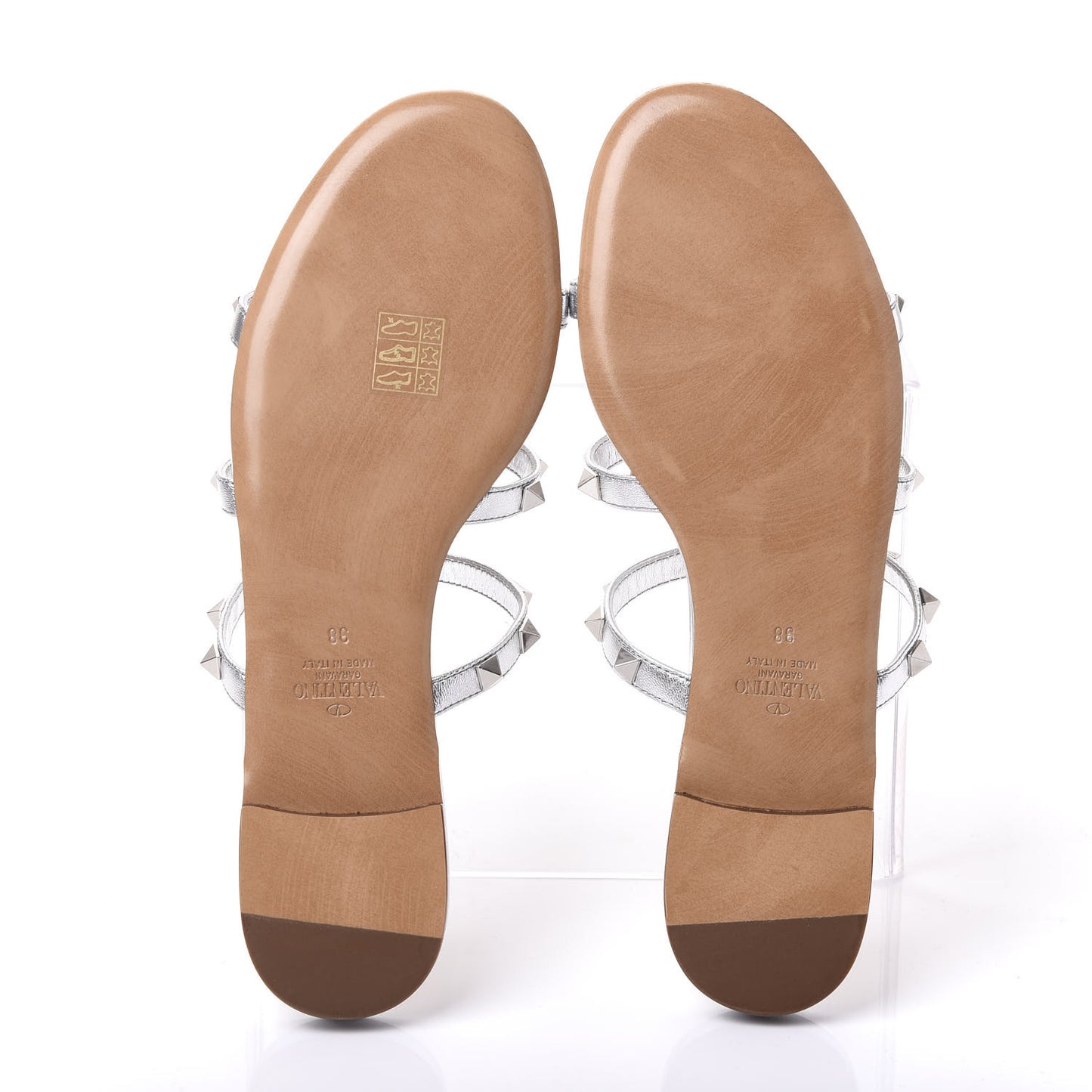 Metallic Nappa Rockstud Caged Flat Slide Sandals 38 Silver