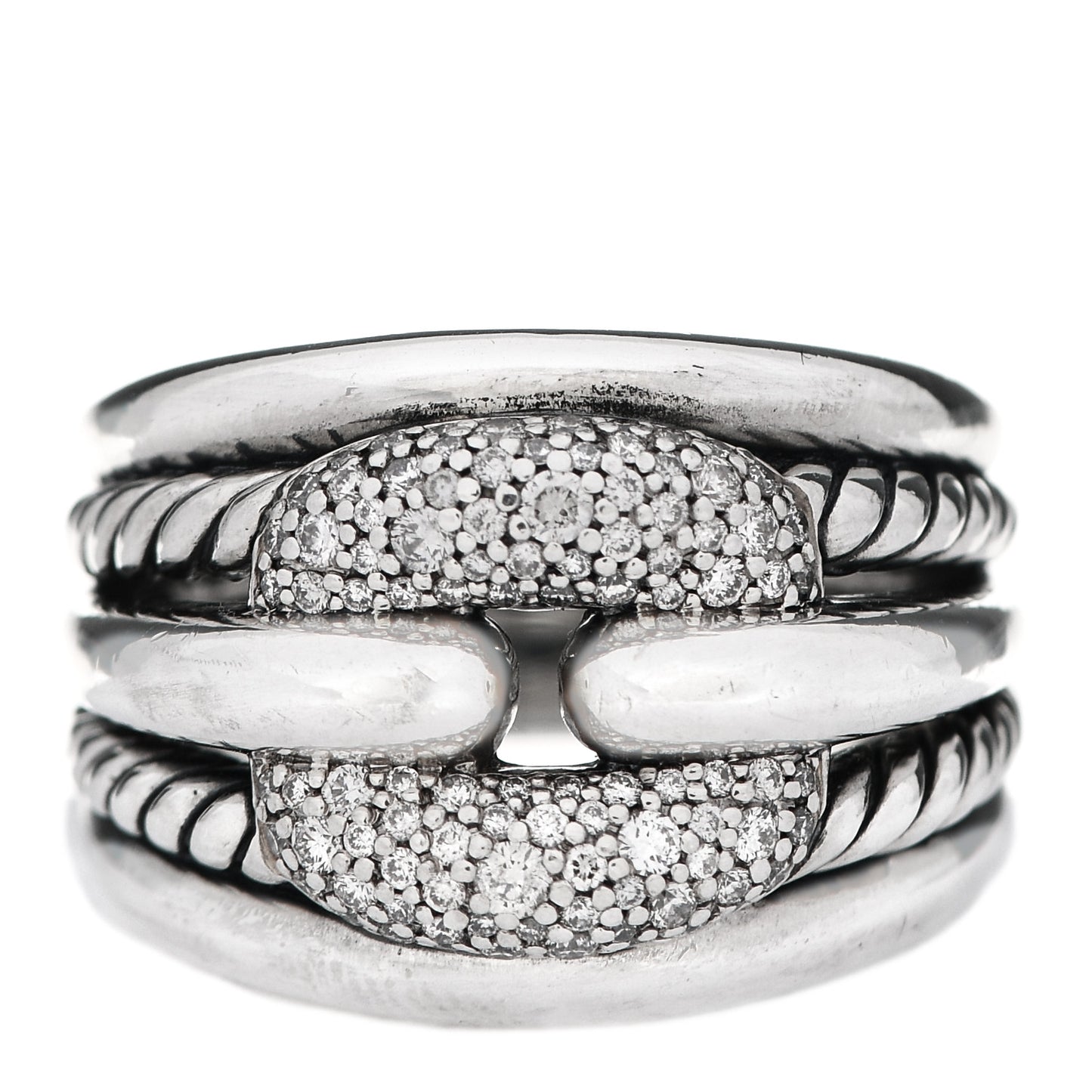 Sterling Silver Diamond Thoroughbred Cushion Link Ring 55 7.5