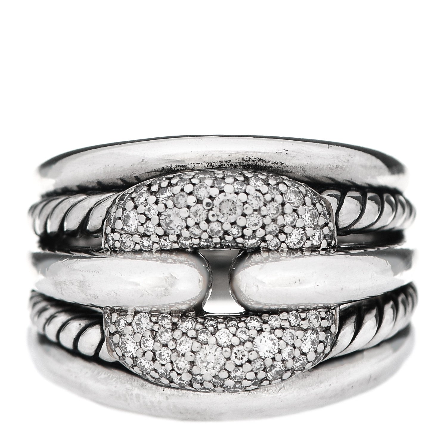 David Yurman Sterling Silver Diamond Thoroughbred Cushion Link Ring 55 7.5 1 of 4
