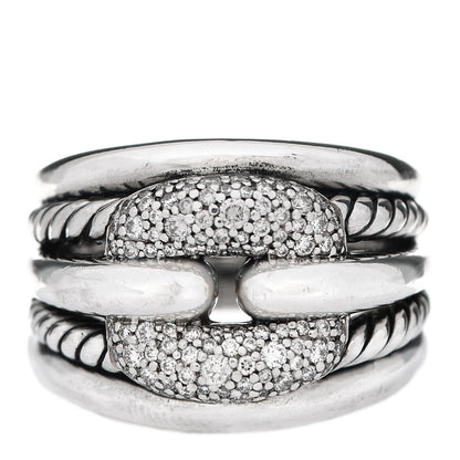 David Yurman Sterling Silver Diamond Thoroughbred Cushion Link Ring 55 7.5 1 of 4
