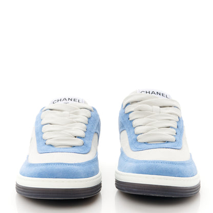 Chanel Suede Kidskin Womens CC Sneakers 37.5 White Blue 2 of 10
