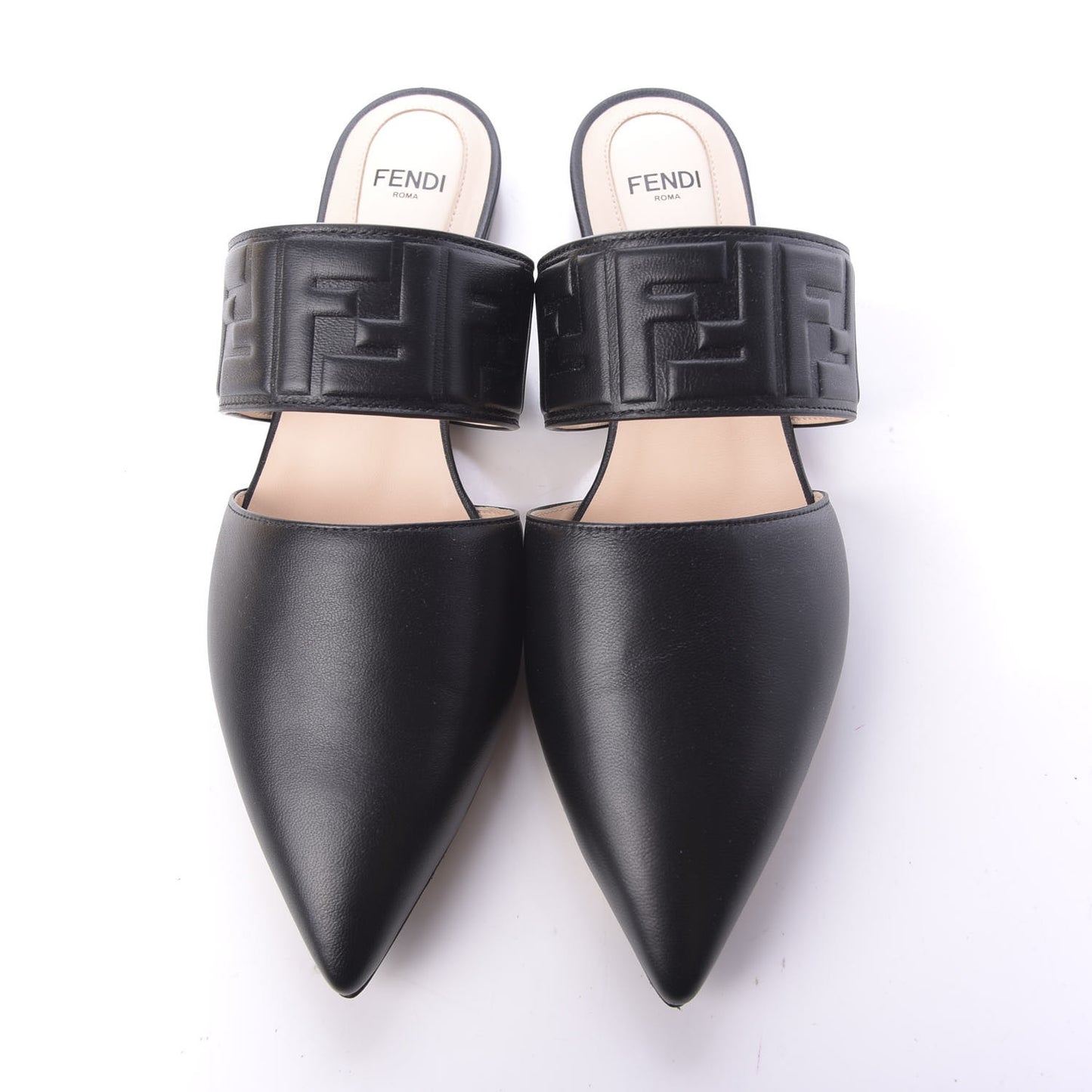 Nappa FF Embossed Flat Mules 37 Black