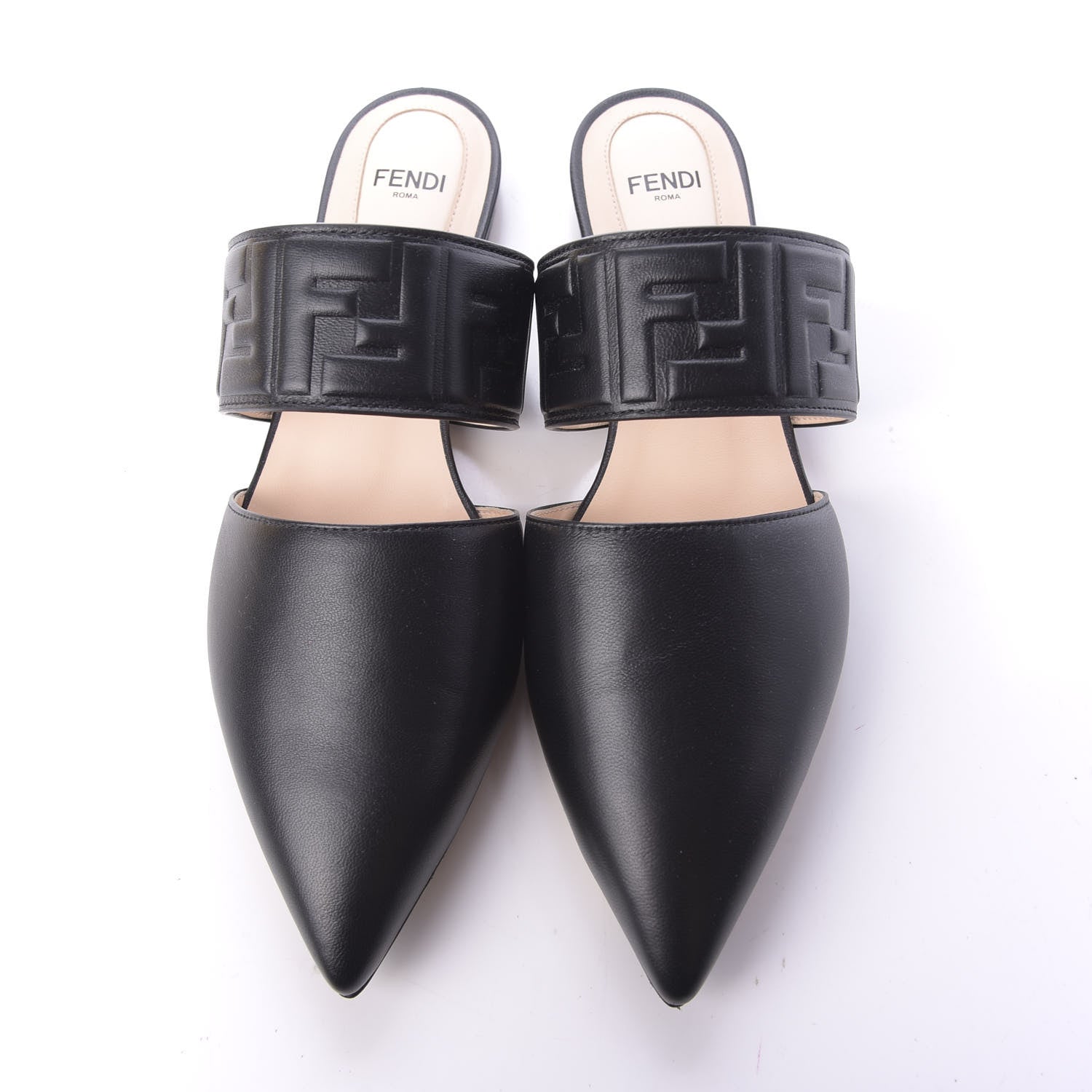 Fendi Nappa FF Embossed Flat Mules 37 Black 6 of 11