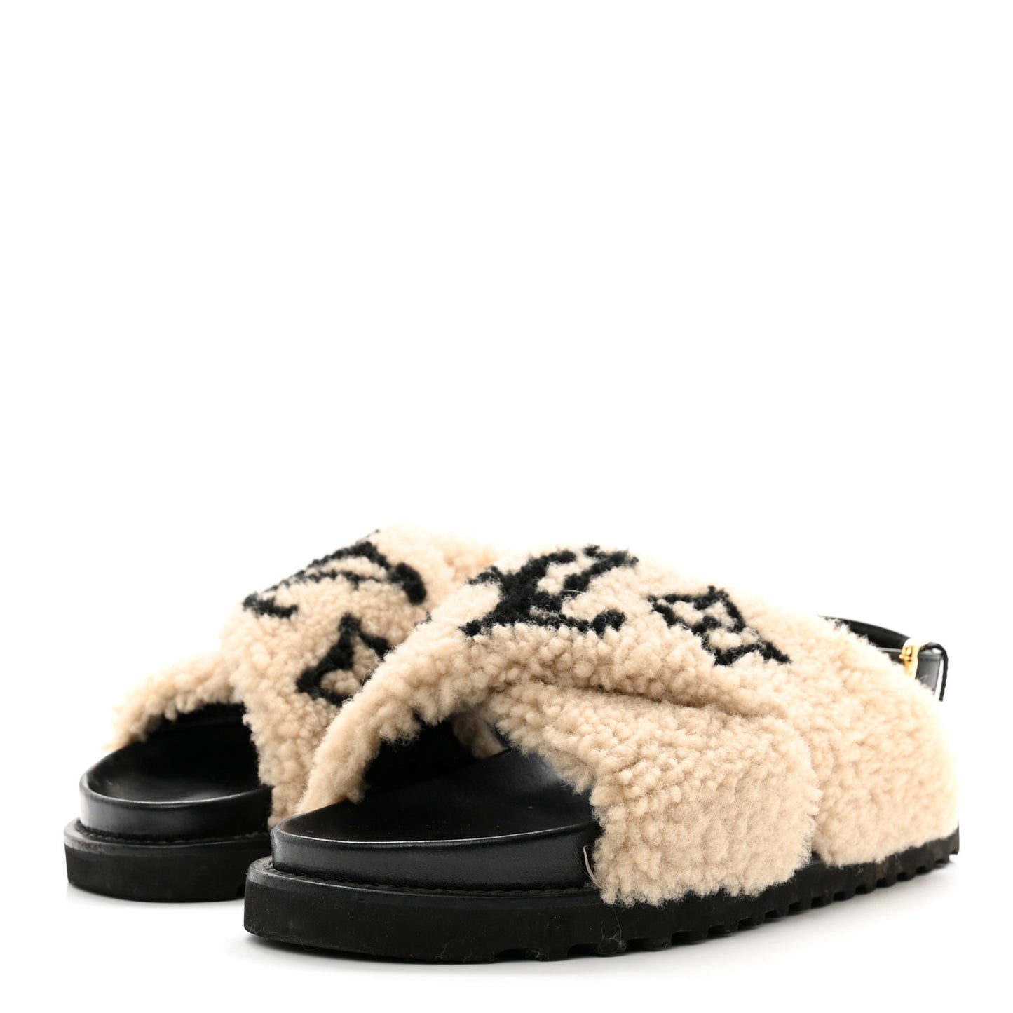 Shearling Calfskin Paseo Flat Comfort Sandal 40 Beige