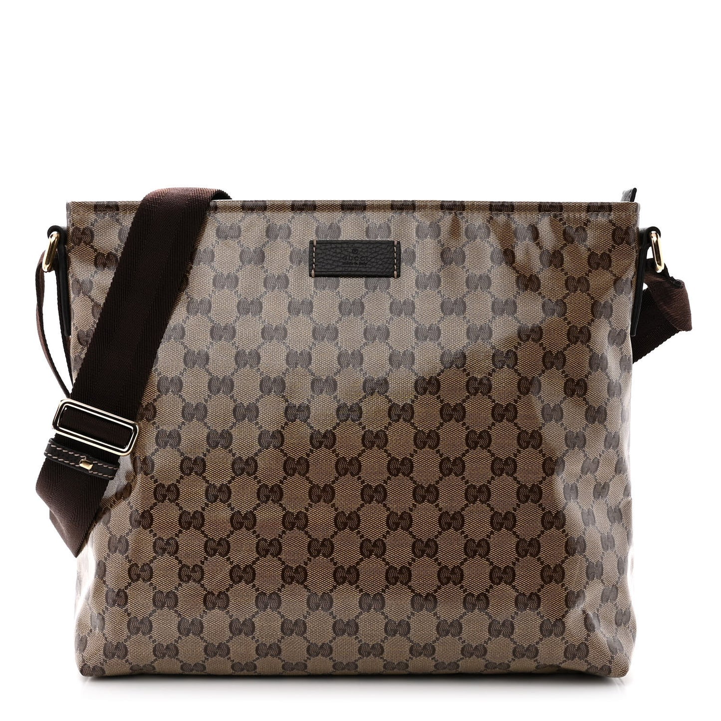 Crystal Monogram Large Flat Messenger Bag Dark Brown