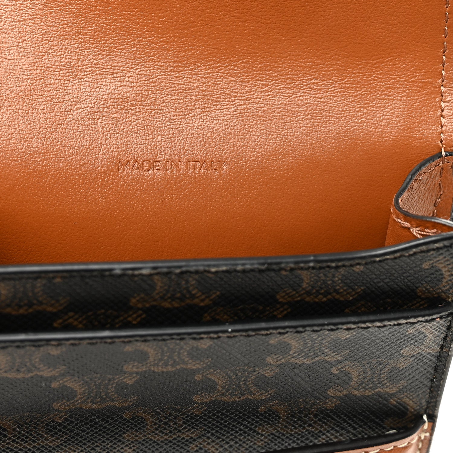 Celine Triomphe Canvas Lambskin Phone Pouch With Flap Tan 7 of 12