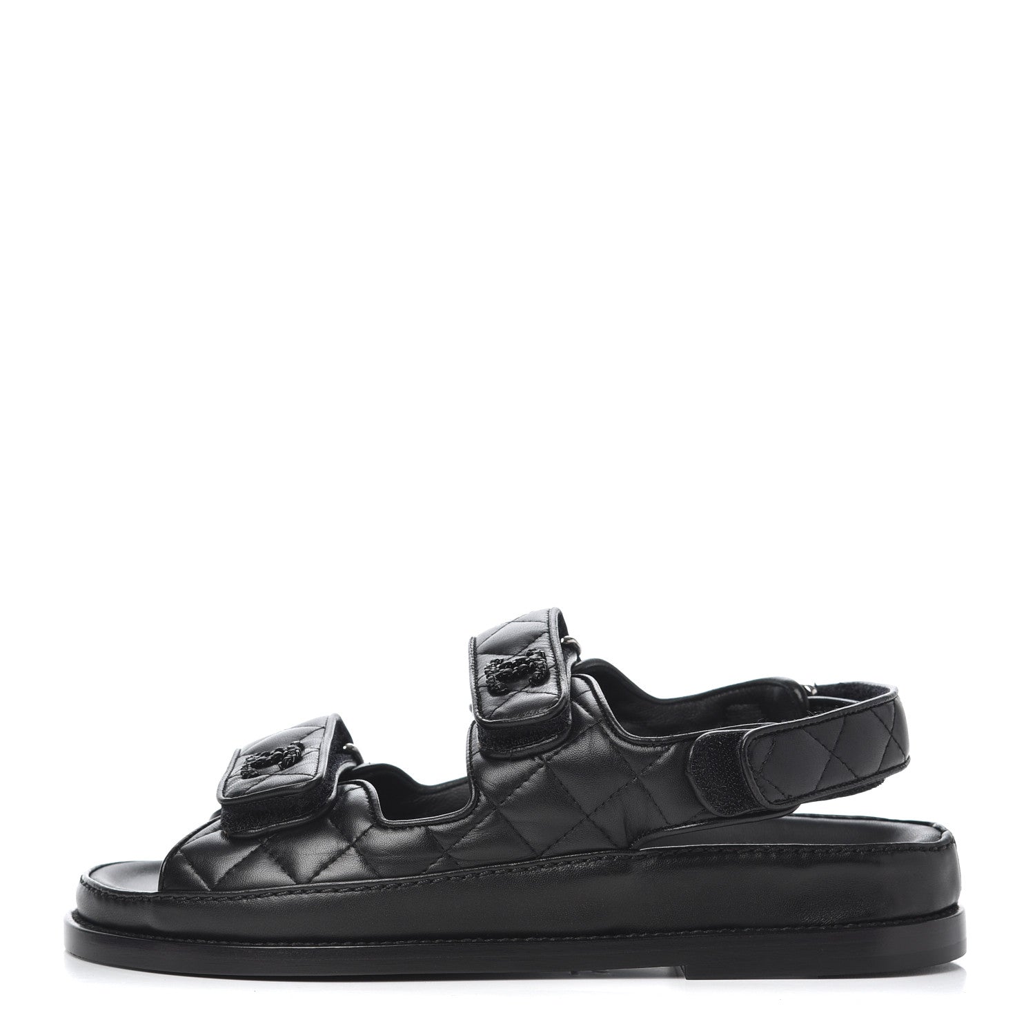 Chanel Lambskin Velcro Dad Sandals 36.5 Black 1 of 17