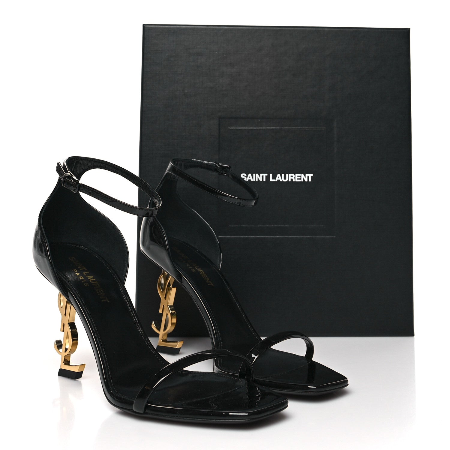 Saint Laurent Patent Calfskin Opyum 85 Sandals 37.5 Black Gold 9 of 9