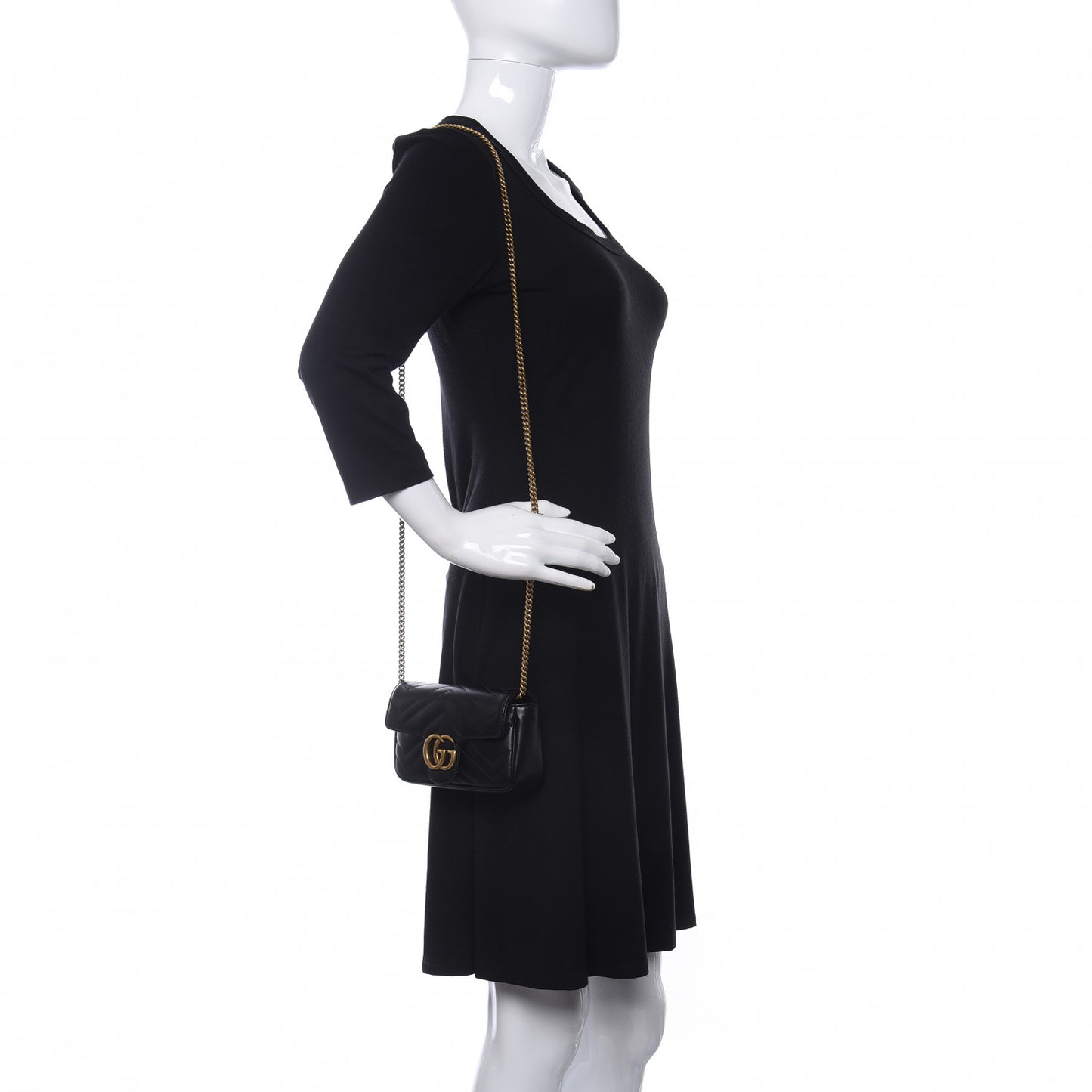 Calfskin Matelasse Super Mini GG Marmont Shoulder Bag Black