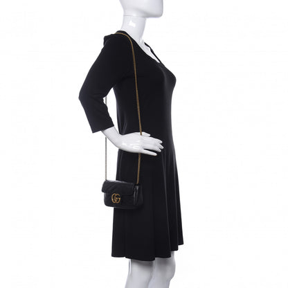 Gucci Calfskin Matelasse Super Mini GG Marmont Shoulder Bag Black 2 of 11