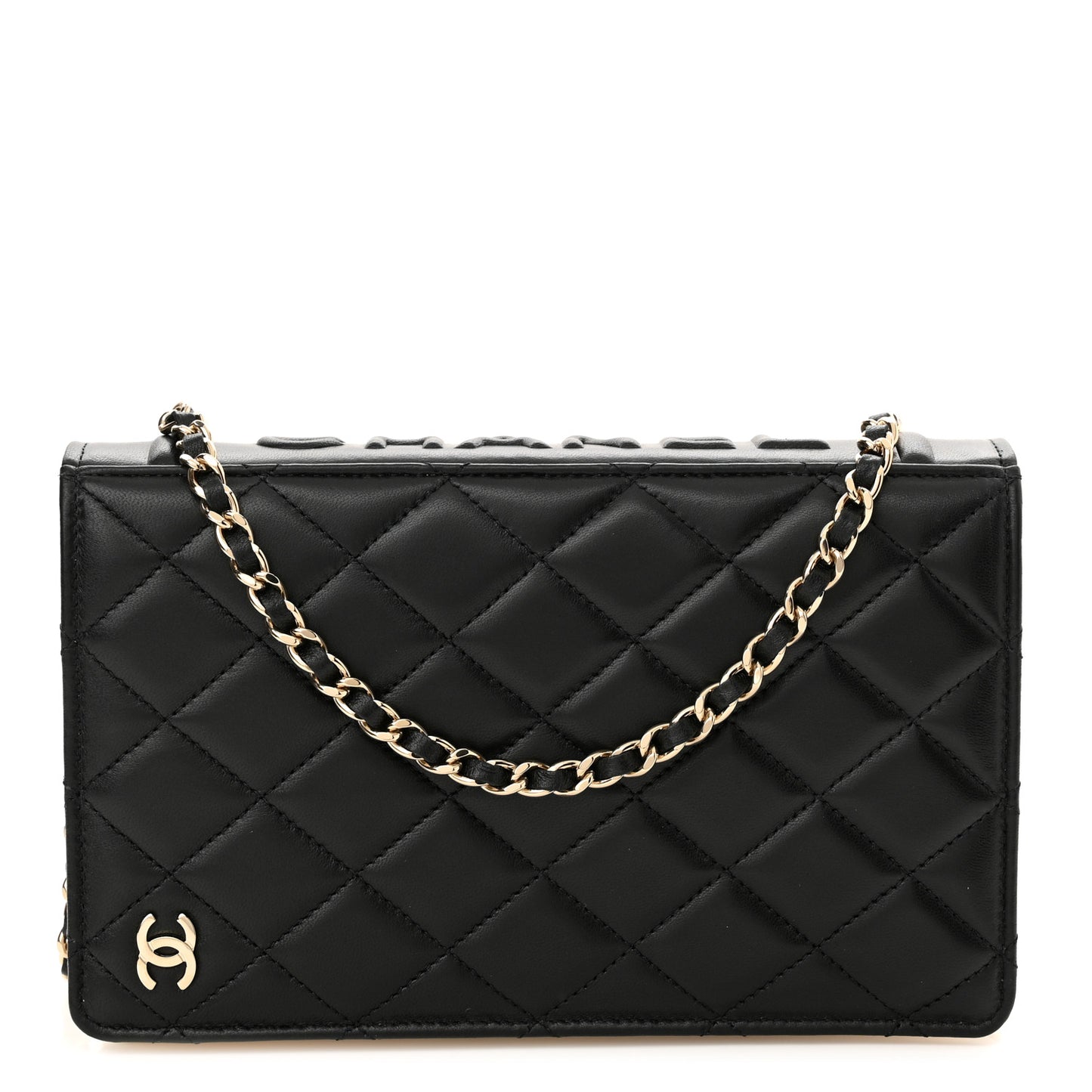 Lambskin Quilted Book Wallet On Chain WOC Black