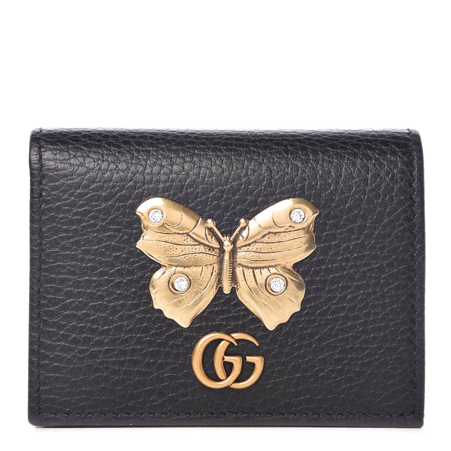 Pebbled Calfskin Butterfly Card Case Black