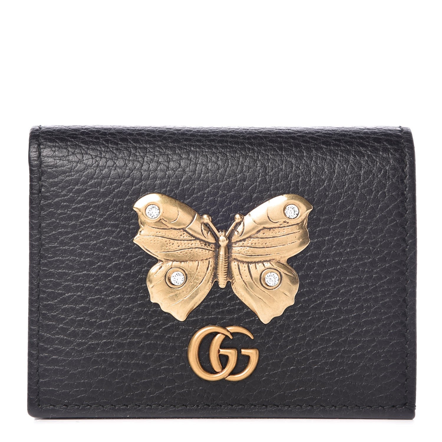 Gucci Pebbled Calfskin Butterfly Card Case Black 1 of 8