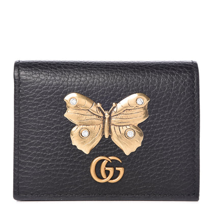 Gucci Pebbled Calfskin Butterfly Card Case Black 1 of 8