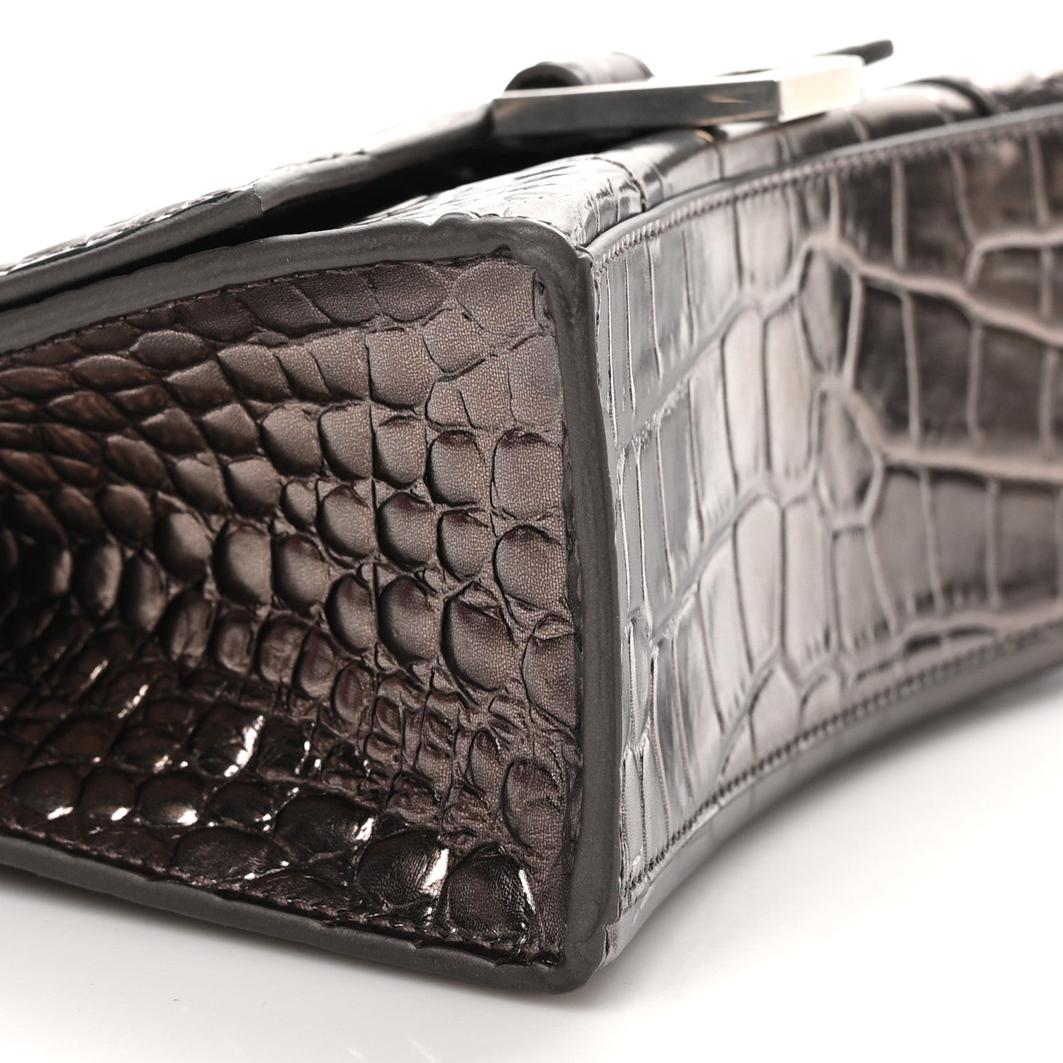 Balenciaga Metallic Shiny Calfskin Crocodile Embossed Hourglass Top Handle Bag XS Dark Bronze 11 of 12