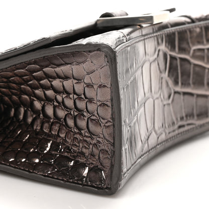 Balenciaga Metallic Shiny Calfskin Crocodile Embossed Hourglass Top Handle Bag XS Dark Bronze 11 of 12