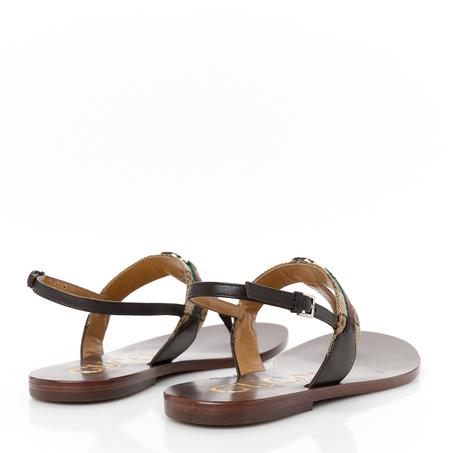 Original GG Canvas Web Interlocking G Womens Thong Sandals 36.5 Beige Ebony Vert Cocoa