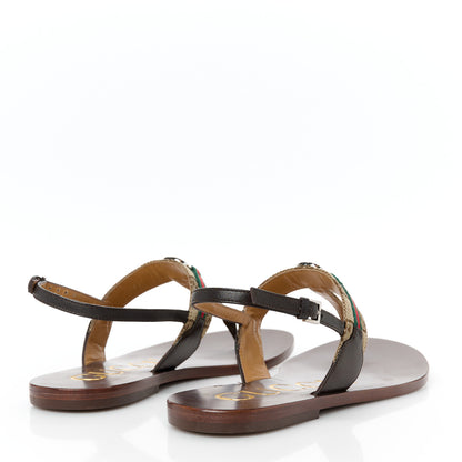 Gucci Original GG Canvas Web Interlocking G Womens Thong Sandals 36.5 Beige Ebony Vert Cocoa 5 of 10
