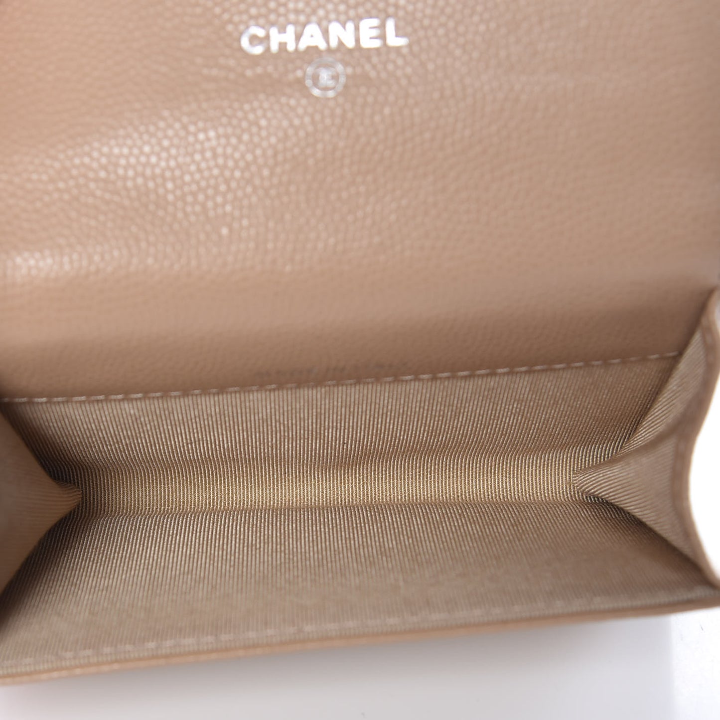 Caviar Quilted Card Holder Wallet Beige