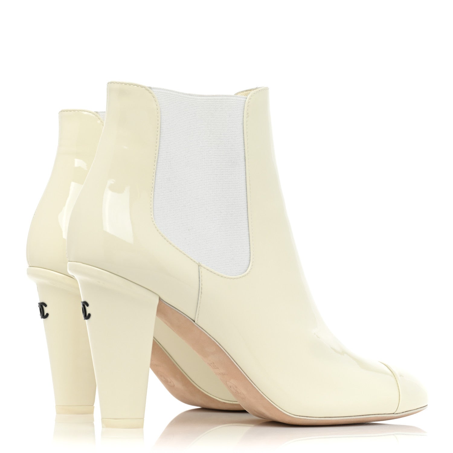 Chanel Lambskin Patent Cap Toe Ankle Boots 38.5 White 3 of 9
