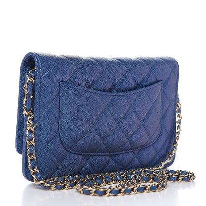 Chanel Iridescent Caviar Quilted Wallet On Chain WOC Dark Blue 3 of 10