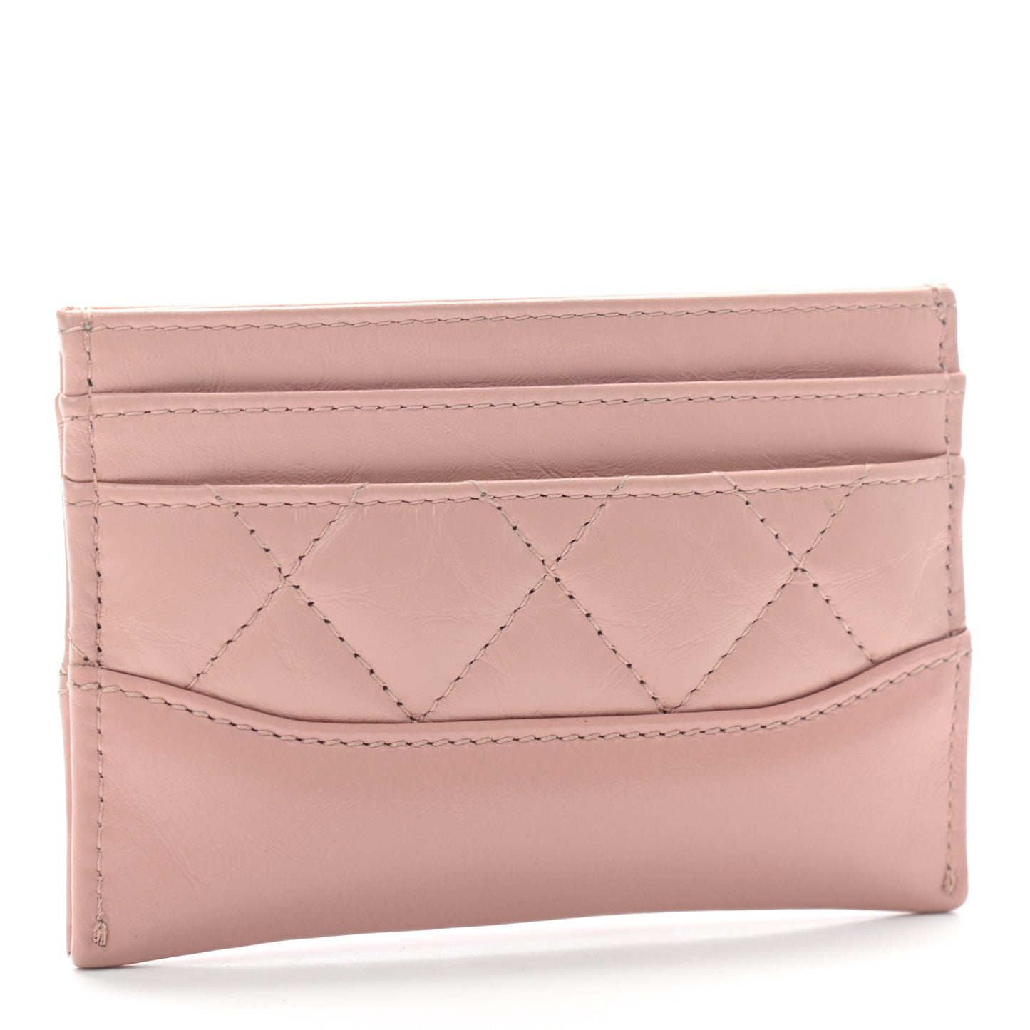 Aged Calfskin Quilted Gabrielle Card Holder Wallet Light Pink