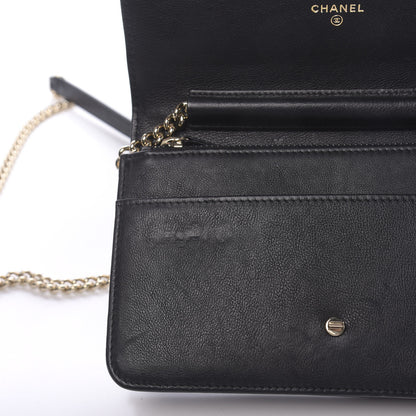 Chanel Grained Calfskin Quilted Label Click Flap Wallet On Chain WOC Black 13 of 14