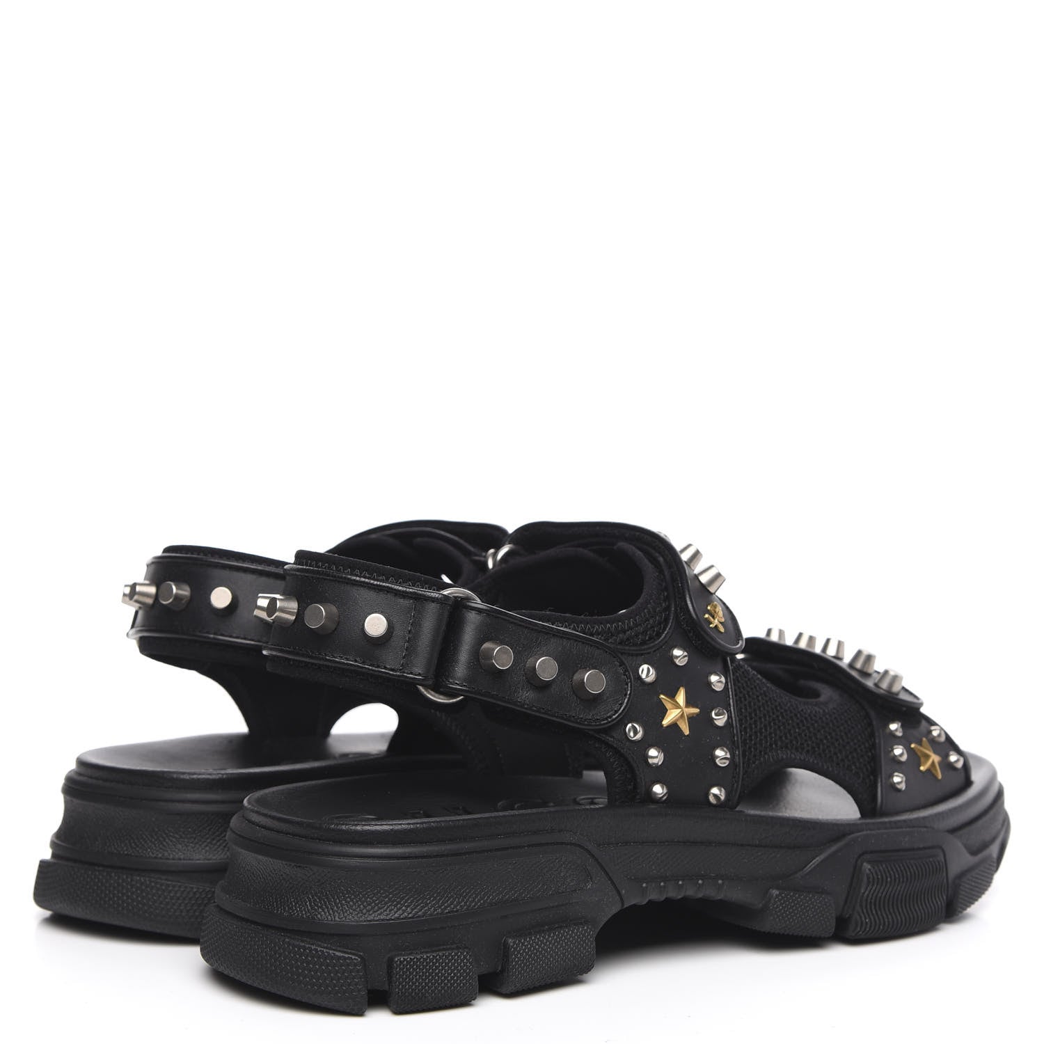 Gucci Nappa Mesh Studded Mens Aguru Sandals 12 Black 4 of 8