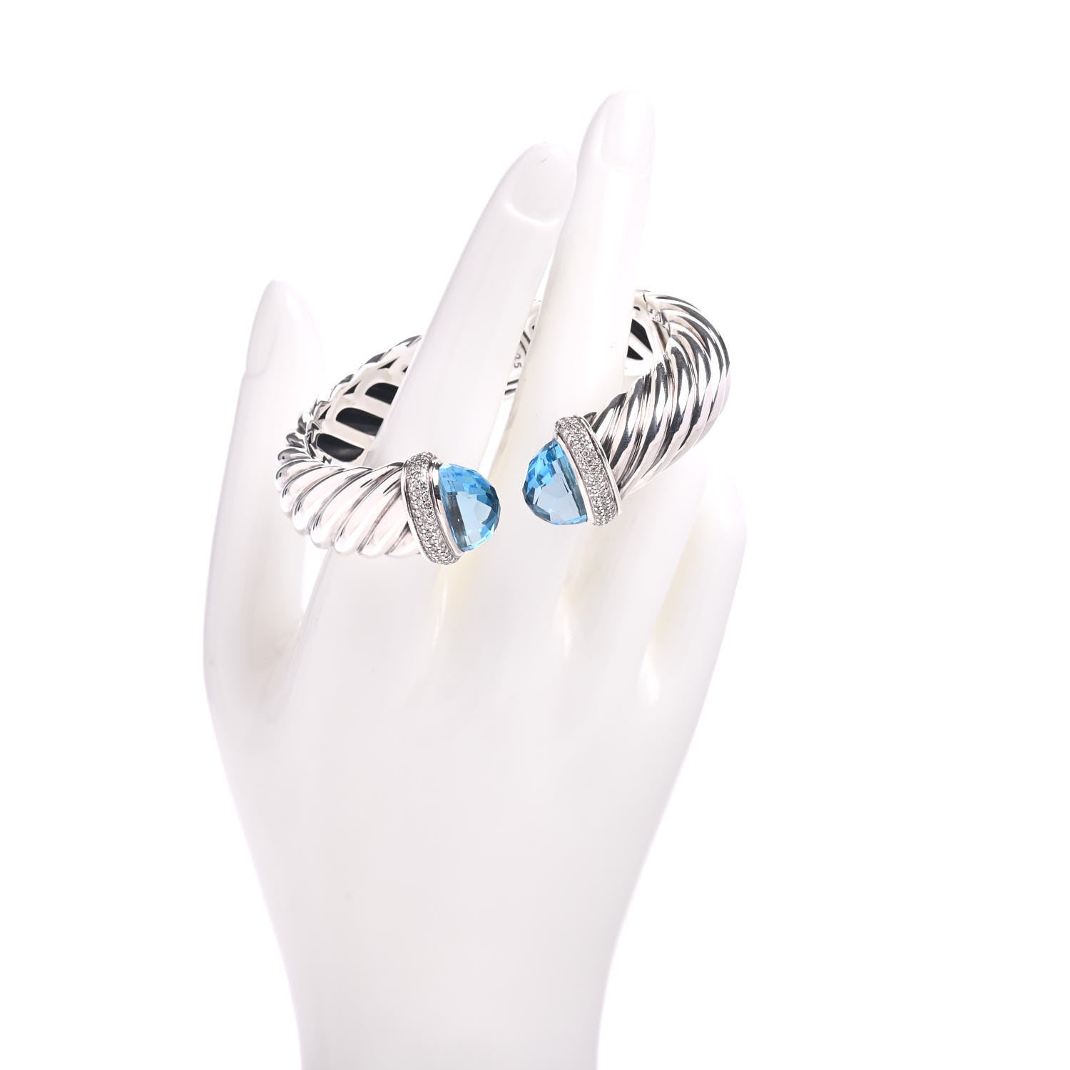 David Yurman Sterling Silver Blue Topaz Diamond 18mm Waverly Bracelet 2 of 4