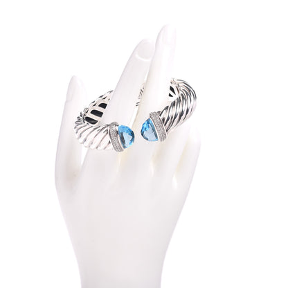 David Yurman Sterling Silver Blue Topaz Diamond 18mm Waverly Bracelet 2 of 4