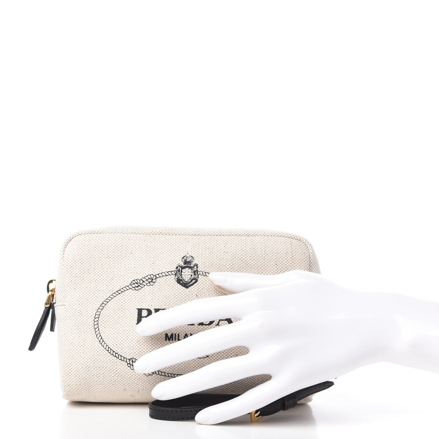 Canvas Saffiano Necessaire Wristlet Pouch Naturale Black