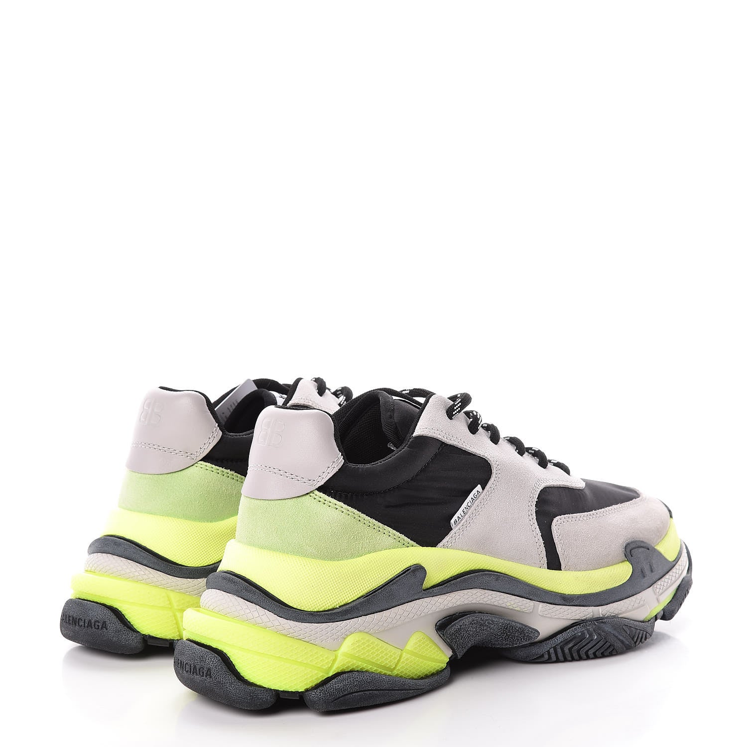 Balenciaga Nylon Suede Mens Triple S 2.0 Sneakers 42 Gris Black Jaune Fluo 4 of 12