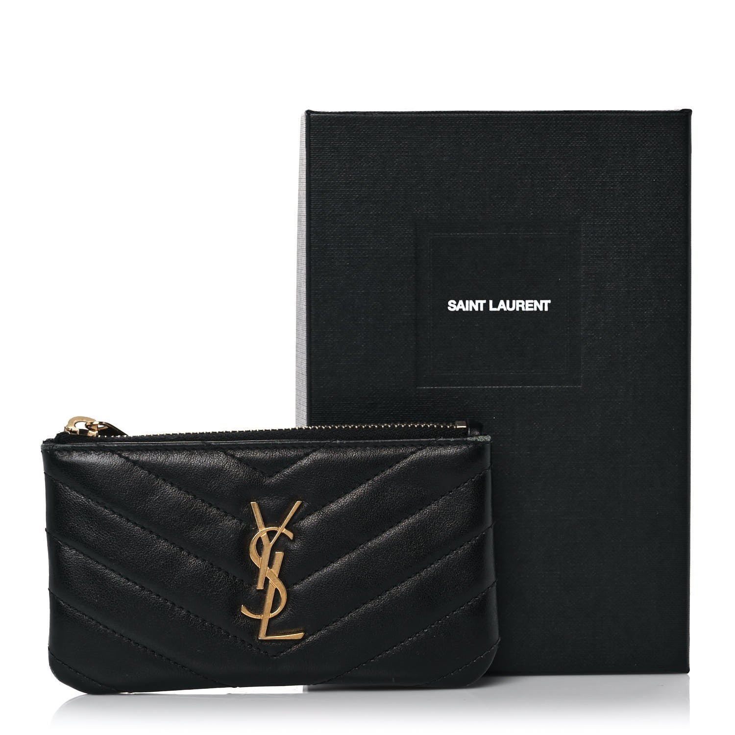 Saint Laurent Calfskin Matelasse Monogram Key Pouch Black 9 of 9