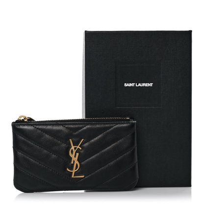 Saint Laurent Calfskin Matelasse Monogram Key Pouch Black 9 of 9