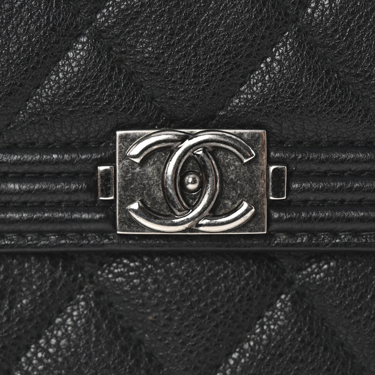 Calfskin Quilted Large Boy Gusset Flap Wallet Black